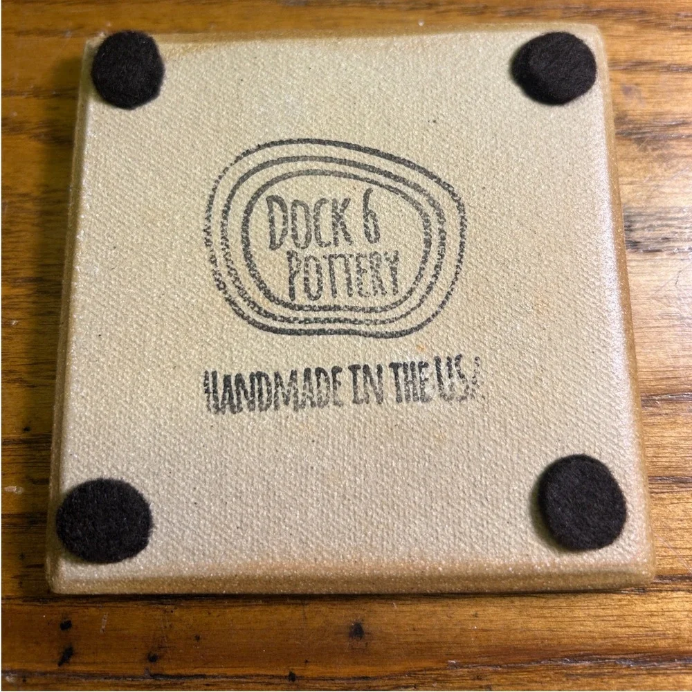 Dock 6 Ceramic Coasters 4x4 Turquoise Glass Geode Crackle Glaze Made USA Set 4